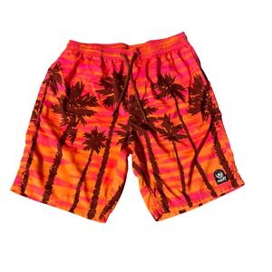 Neff Mens Board Shorts Large Orange Pink Palm Tree Sunset Swim Trunks V20P5601